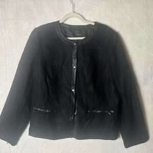 Talbots NWT Size 18‎ Textured Women's Blazer Jacket with Faux Leather Trim